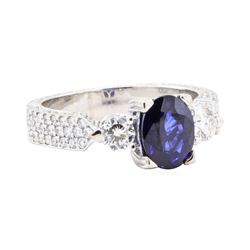 2.77 ctw Sapphire And Diamond Ring - 18KT White Gold