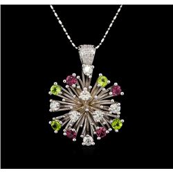 14KT White Gold 2.52 ctw Tourmaline and Diamond Pendant With Chain