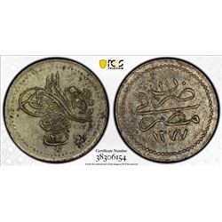 OTTOMAN - EGYPT: Abdul Aziz, 1861-1876, AR 20 para, Misr, AH1277 year 11. PCGS AU58