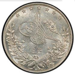 OTTOMAN - EGYPT: Abdul Hamid II, 1876-1909, AR 5 qirsh, Misr, AH1293 year 27. PCGS MS63