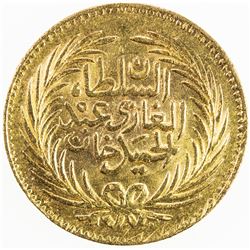 OTTOMAN - TUNIS: Muhammad al-Sadiq Bey, 1859-1882, AV 25 piastres, Tunis, AH1295. UNC