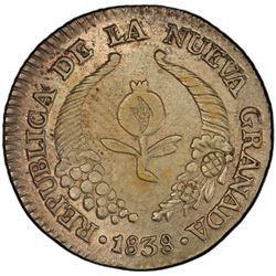 COLOMBIA: Republic, AR real, Bogota, 1838. PCGS AU58