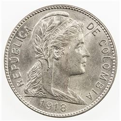 COLOMBIA: Republic, 1 centavo, 1918, low mintage, lamination split error, UNC