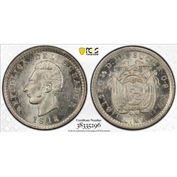 ECUADOR: Republic, AR 1/2 decimo, Lima mint, 1912/05. PCGS MS63