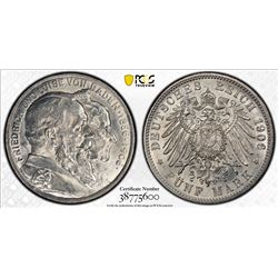 BADEN: Friedrich I, as Grand Duke, 1856-1907, AR 5 mark, 1906. PCGS MS64