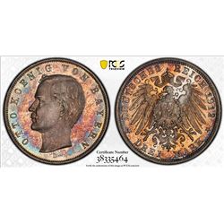 BAVARIA: Otto II, 1886-1913, AR 3 mark, 1912-D. PCGS PF65