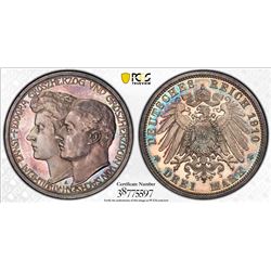 SAXE-WEIMAR-EISENACH: Wilhelm Ernst, 1901-1918, AR 3 mark, 1910-A. PCGS PF64