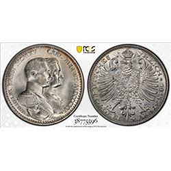 SAXE-WEIMAR-EISENACH: Wilhelm Ernst, 1901-1918, AR 3 mark, 1915-A. PCGS MS65