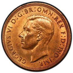 GREAT BRITAIN: George VI, 1936-1952, AE halfpenny, 1943. PCGS graded MS65