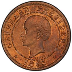 HAITI: Republic, AE 10 centimes, Heaton mint, 1863. PCGS UNC