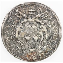 ITALIAN STATES: PAPAL STATES: Innocent XII, 1691-1700, AR testone (9.09g), 1698 year VII. EF