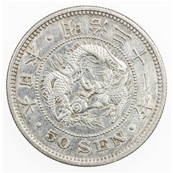 JAPAN: Meiji, 1868-1912, AR 50 sen, year 31 (1898). EF
