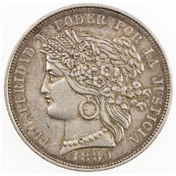 PERU: AR 5 pesetas, 1880-B. VF-EF