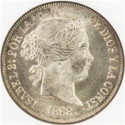 PHILIPPINES: Isabel II, 1833-1868, AR 10 centimos, 1868. NGC MS66