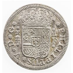 SPAIN: Felipe V, 1700-1746, AR 2 reales, Segovia, 1727 F. AU