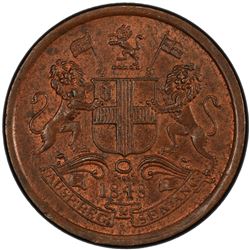 BRITISH INDIA: Victoria, Queen, 1837-1876, AE 1/12 anna, 1848(c). PCGS MS63