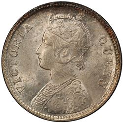 BRITISH INDIA: Victoria, Queen, 1837-1876, AR 1/4 rupee, 1862(c). PCGS MS64