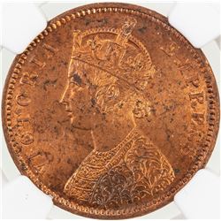 BRITISH INDIA: Victoria, Empress, 1876-1901, AE 1/4 anna, 1880(c). NGC MS63