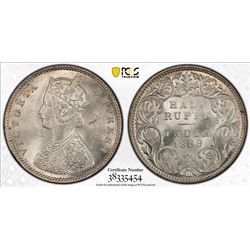 BRITISH INDIA: Victoria, Empress, 1876-1901, AR 1/2 rupee, 1899-B. PCGS MS63