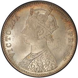 BRITISH INDIA: Victoria, Empress, 1876-1901, AR rupee, 1891-C. PCGS MS64