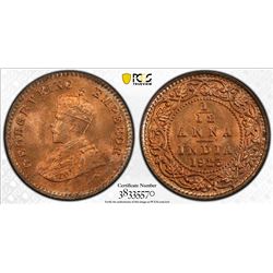 BRITISH INDIA: George V, 1910-1936, AE 1/12 anna, 1915(c). PCGS MS67