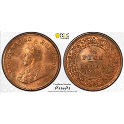 BRITISH INDIA: George V, 1910-1936, AE 1/2 pice, 1919(c). PCGS MS66