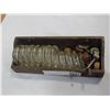 Image 2 : WOODEN BOX W/ ANTIQUE GLASS WHEEL CADDYS AND ANTIQUE WOODEN WHEELS