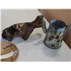 Image 2 : WOVEN BASKET PETRIFIED DRIFTWOOD AND METAL TEAPOT