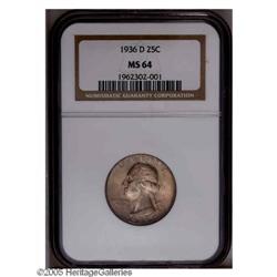 1936-D 25C MS64 NGC. Lovely peach and silver-gray toni 1936-D[25C] MS64 NGC.