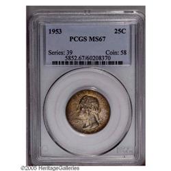 1953 25C MS67 PCGS. Fully original with vibrant, speck 1953[25C] MS67 PCGS.