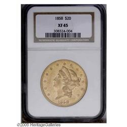 1858 $20 XF45 NGC. No unpleasant marks are seen on thi 1858[$20] XF45 NGC.
