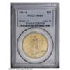 1914-S $20 MS64 PCGS. A lustrous apricot-gold near-Gem 1914-S[$20] MS64 PCGS.