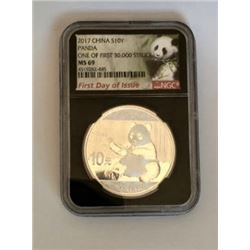 China Panda 1 Ounce Silver Bullion Round Graded First Strike  9999 Pure Silver Graded