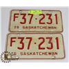 Image 1 : 1975 MATCHING PAIR SASKATCHEWAN LICENSE PLATES