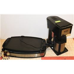 LARGE BUNN COFFEE MAKER AND ELECTRIC GRILL.