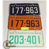 Image 1 : LOT OF 3 SASKATCHEWAN LICENSE PLATES (1962-64)