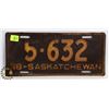 Image 1 : VINTAGE SASKATCHEWAN LICENSE PLATE (1938)