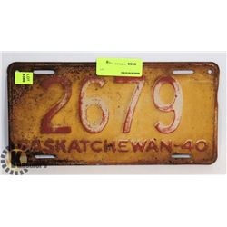 VINTAGE SASKATCHEWAN LICENSE PLATE (1940)