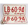 Image 1 : PAIR OF 1965 ALBERTA AUTO LICENSE PLATES