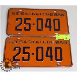 2 VINTAGE SASKATCHEWAN LICENSE PLATES 1963