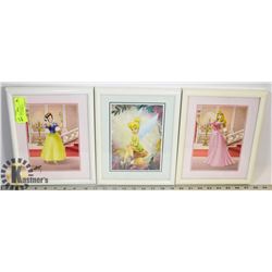 3 SMALL DISNEY PRINTS - TINKERBELL, CINDERELLA,