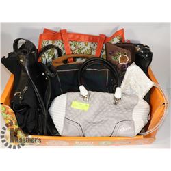 LOT OF PURSES INCLUDING VINTAGE WOOD BOTTOM