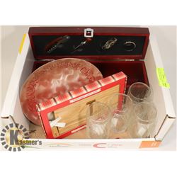 LOT OF, WINE BOX SET, CHEESE BOARD, NEW COCA COLA