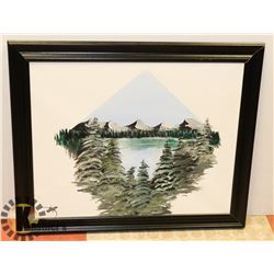 ARTIST SIGNED FRAMED MOUNTAIN FOREST PAINTING