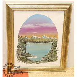 ARTIST SIGNED FRAMED MOUNTAIN LAKE PAINTING