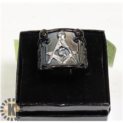 BLACK TONED STAINLESS STEEL FREE MASONS CREST