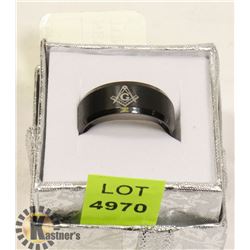 NEW MENS FREEMASON BLACK TUNGSTEN CARBIDE BAND.