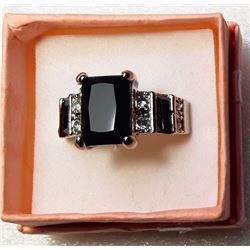 4)  SILVER TONE WITH EMERALD CUT BLACK