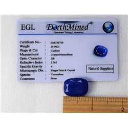 18)  NATURAL BLUE CUSHION CUT 19.9 CT