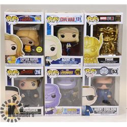 LOT OF 6 ASSORTED FUNKO POP VINYL FIGURES.
